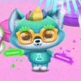 a cartoon cat with glasses and a crown on its head .