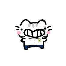 a drawing of a cat wearing a white shirt with a badge on it .