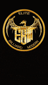 a logo for ebm elite billiard modern with a dragon