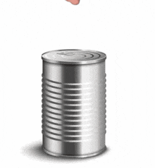 a can with the lid open has a picture of a person 's face inside of it