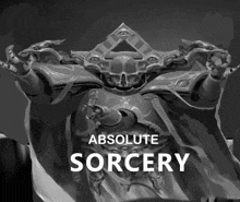 a black and white drawing of a sorcerer with the words absolute sorcery below it
