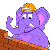a purple elephant wearing a yellow hard hat that says " empathy elephant "