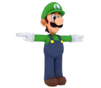 a 3d model of luigi from super mario standing with his arms outstretched