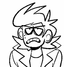 a black and white drawing of a cartoon character with a very angry expression on his face .