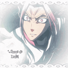 a drawing of a girl with pink hair and the words somos de luciel on the bottom