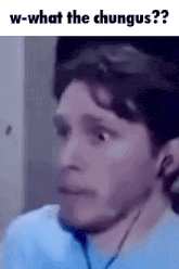 a close up of a man 's face with the words `` w-what the chungus ? '' written above him .