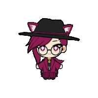 a cartoon character wearing a black hat with cat ears