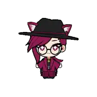 a cartoon character wearing a black hat with cat ears