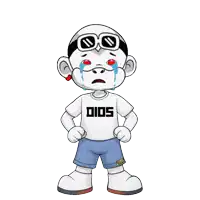a cartoon character wearing a dios shirt is crying