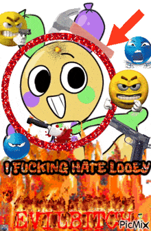 a cartoon character holding a gun with the words i fucking hate looey written on the bottom