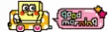 a pixel art of spongebob and a sign that says good morning .