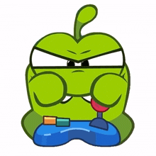playing video game om nom cut the rope game face on its game time
