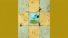 a cartoon drawing of a plant with a blue cannon on it