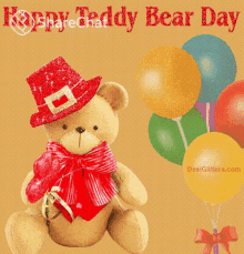 Happy Teddy Bear Day Balloons GIF
