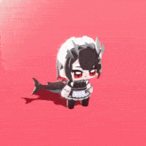 a cartoon character wearing a maid outfit and shark tail