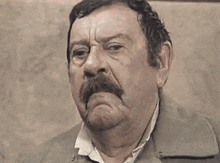 a man with a mustache is making a silly face