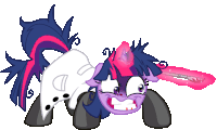 twilight sparkle from my little pony laying down with a toothbrush in its mouth