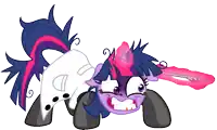 twilight sparkle from my little pony laying down with a toothbrush in its mouth