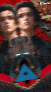 a man is standing in front of a shield with the word exena on it