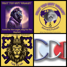 a collage of logos for what the shit podcast