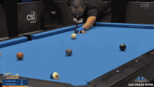 a pool table with csi events written on the side
