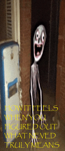 a drawing of a monster with the words " how it feels when you figure out what never truly means " below it