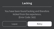 a screen that says lacking on it and a button to leave