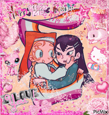 a cartoon of two girls hugging each other with the words " i love you " written on the bottom