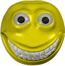 a yellow smiley face with a big smile and white teeth