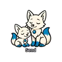 a sticker of a mother fox and her baby with the word send below them