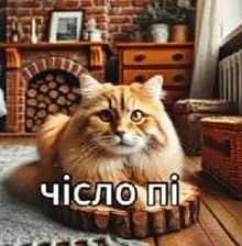 a cat is laying on a log in a living room in front of a fireplace .