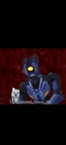 a robot is standing in front of a fire while holding a gun in a video game .
