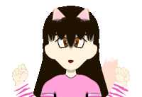 a girl with cat ears is wearing a pink shirt