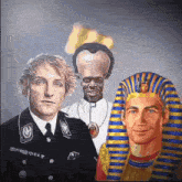a man in a ss uniform stands next to a pharaoh and a priest