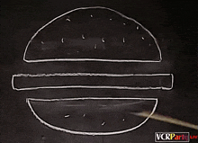a drawing of a hamburger with the words vcrparty live below