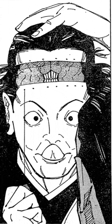 a black and white drawing of a man 's head with a hand on it .