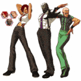 a cartoon drawing of a man and two women