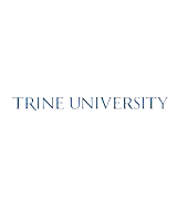 a logo for trine university in blue letters on a white background