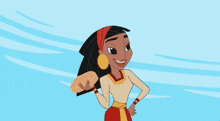 a cartoon character is holding a tortilla in her hand
