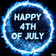 a blue circle with the words happy 4th of july written inside of it