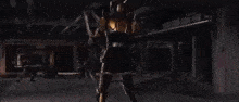a close up of a robot with a light coming out of it .