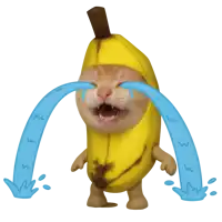 a cat dressed in a banana costume is crying with blue tears coming out of its eyes
