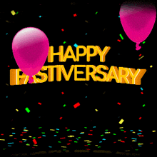 a black background with pink balloons and the words happy fastversary