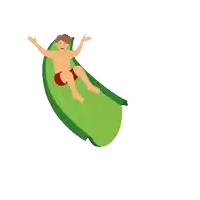 a man is sliding down a water slide in a water park