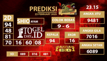 a poster for prediksi on february 23 with a city in the background