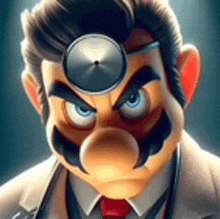 a cartoon character is wearing a doctor 's hat and looking at the camera .