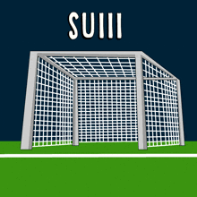 a soccer goal with the word suiii on the top