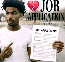 a man holding a job application with a broken heart