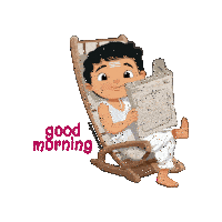 a cartoon of a man reading a newspaper with the words " good morning " below him