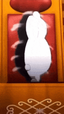 a painting of a black and white rabbit with a red heart in the background .